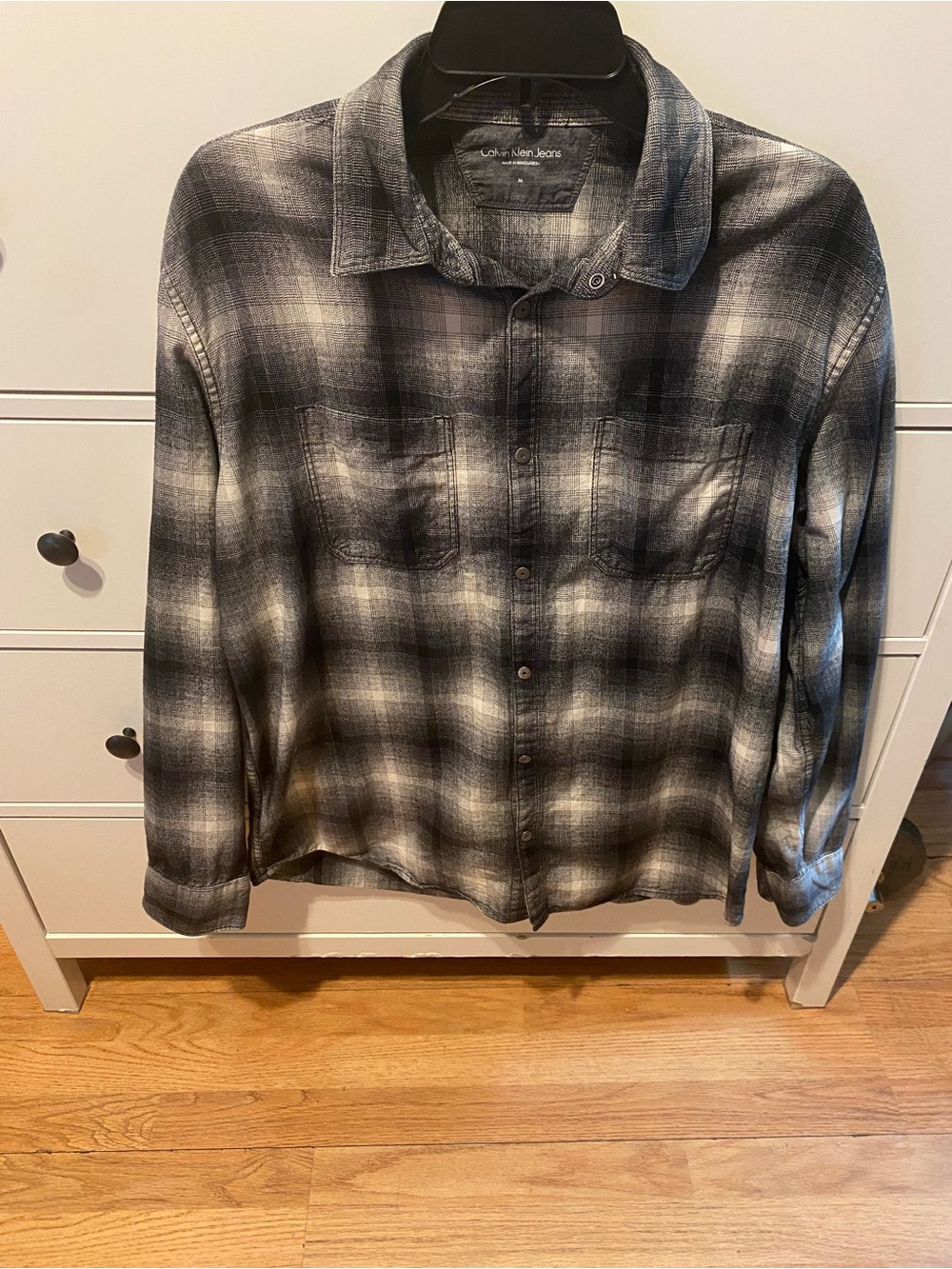 Calvin Klein Jeans Men's Black and Gray Plaid Button-Down Shirt